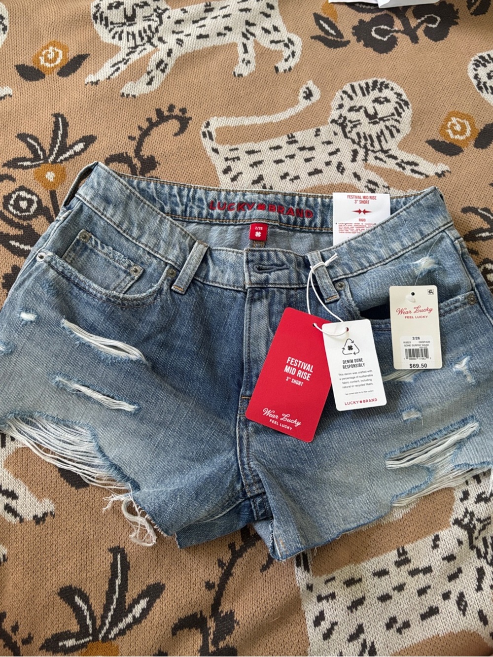Lucky Brand Light Blue Distressed Denim Mid-Rise Shorts